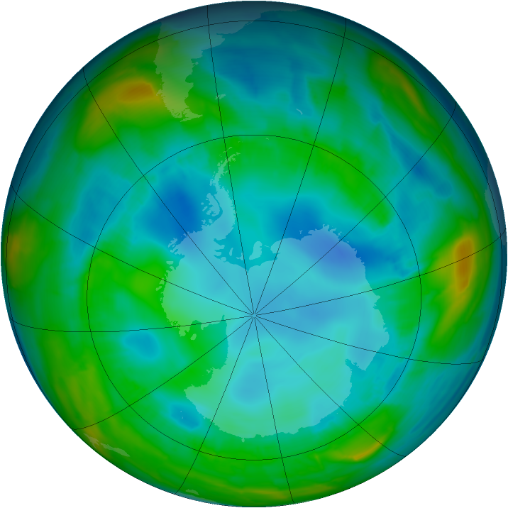 Antarctic ozone map for 09 August 2015